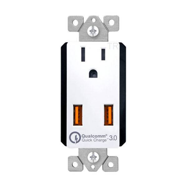 Dual USB Charger with Qualcomm Quick Charge 3.0 and 15A Single Tamper-Resistant Receptacle