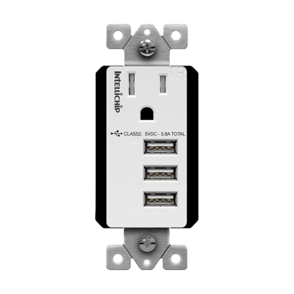 Interchangeable Triple USB Charger 5.8A with 15A Single Tamper-Resistant Receptacle