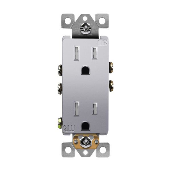 Residential Grade 15A Decorator Style Self-Grounding Tamper-Resistant Duplex Receptacle