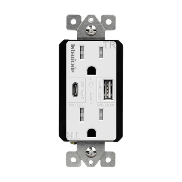 Dual USB Type-C/Type-A Charger 5.8A with 15A Tamper-Resistant Duplex Receptacles