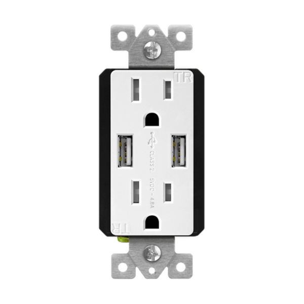 Dual USB Charger 4.8A with 15A Tamper-Resistant Duplex Receptacles