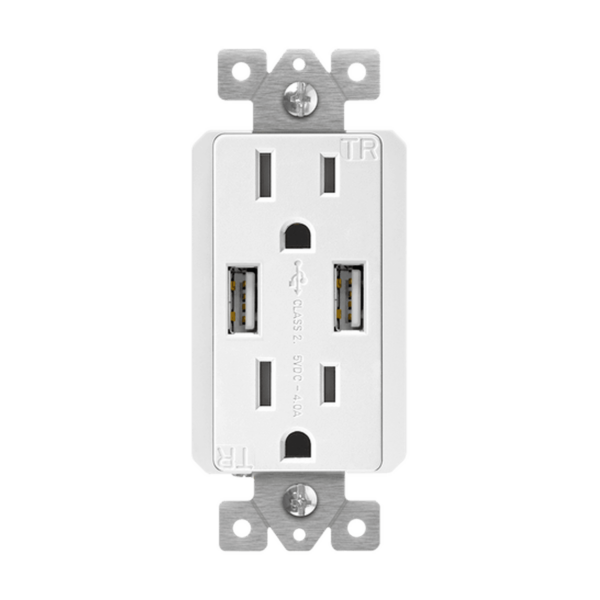 Dual USB Charger 4A with 15A Tamper-Resistant Duplex Receptacles
