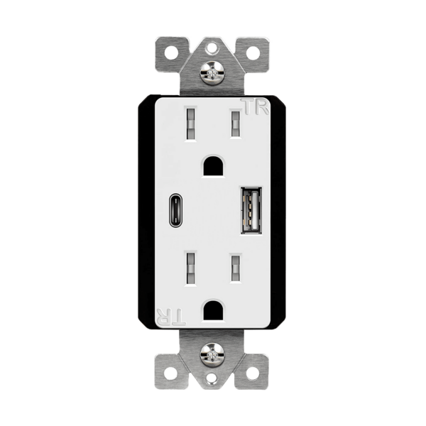 Dual USB Type-C/Type-A Charger 3.6A with 15A Tamper-Resistant Receptacles