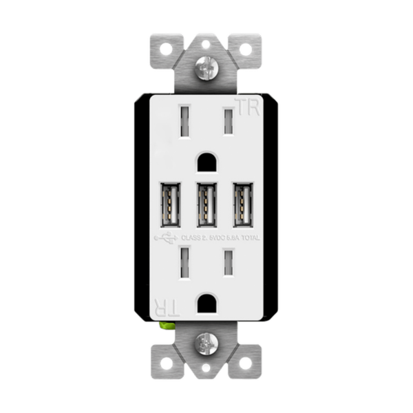 Triple USB Charger 5.8A with 15A Tamper-Resistant Duplex Receptacles