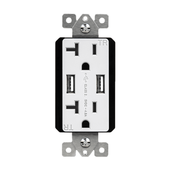 Dual USB Charger 4.8A with 20A Tamper-Resistant Duplex Receptacles