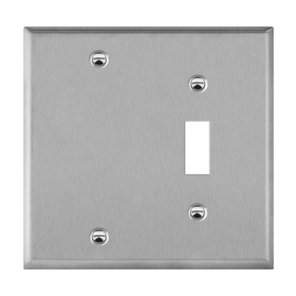 Combination Blank and Toggle Two-Gang Metal Wall Plate