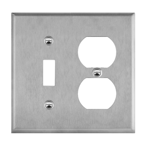 Combination Toggle and Duplex Receptacle Two-Gang Metal Wall Plate, Mid-Size