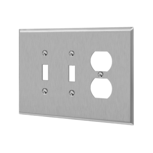 Combination Two Toggles and Duplex Receptacle Three-Gang Metal Wall Plate, Oversize