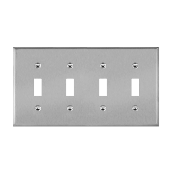 Toggle Switch Four-Gang Metal Wall Plate, Mid-Size