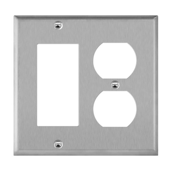 Combination Duplex Receptacle and Decorator/GFCI Two-Gang Metal Wall Plate