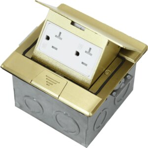 Brass Square Pop-up Floor Box Assembly with 20A Tamper-Weather-Resistant Decorator Receptacle