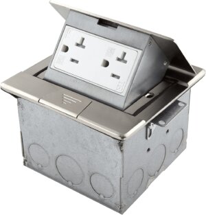 Nickel-Plated Brass Square Pop-up Floor Box Assembly with 20A Tamper-Weather-Resistant Decorator Receptacle