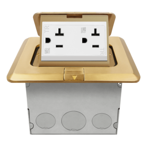 Brass Square Pop-up Floor Box Assembly with 20A Tamper-Resistant Receptacle