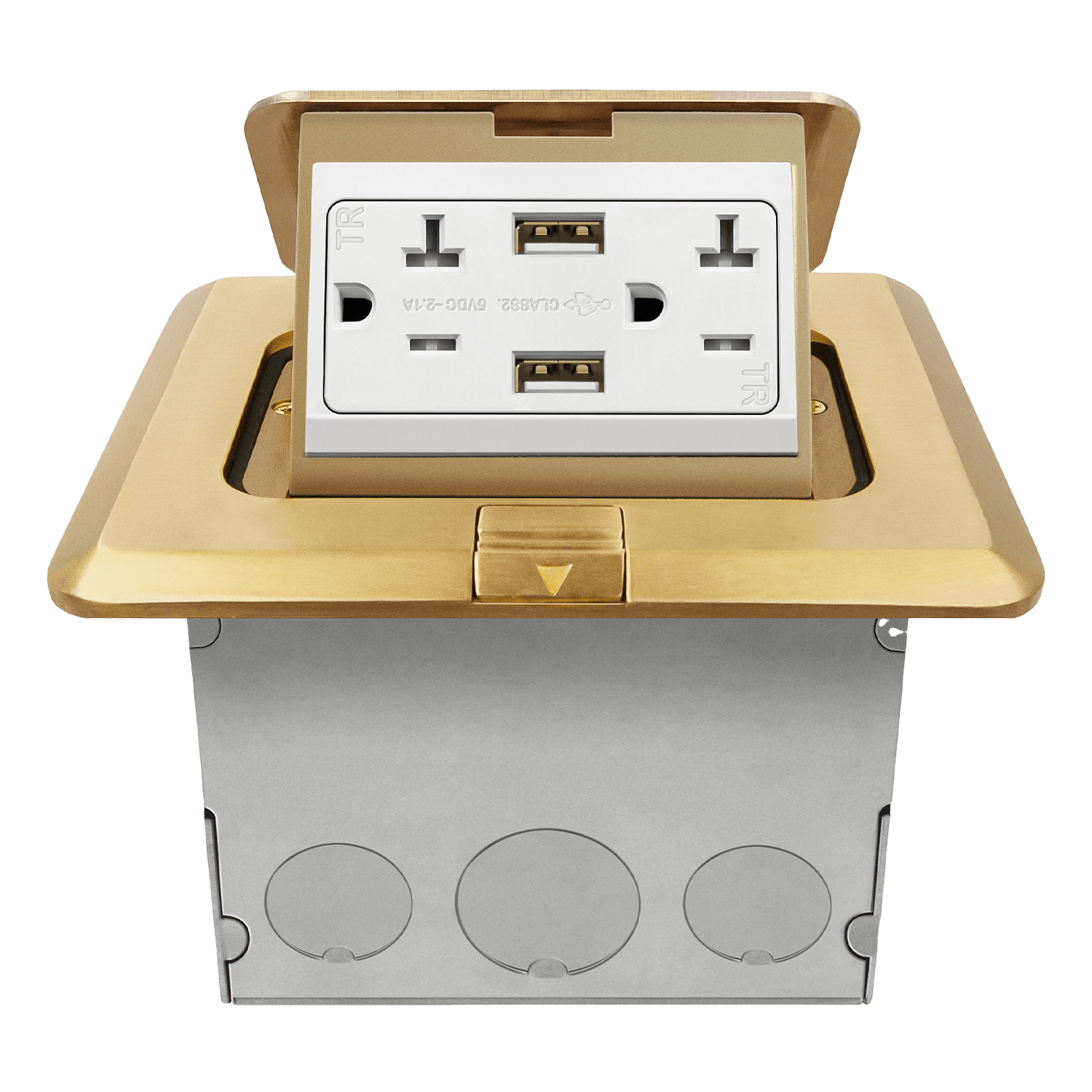 1-Gang Brass Square Pop-up Floor Box w TR Outlet - ENERLITES