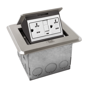 Nickel-Plated Brass Square Soft Pop-up Floor Box Assembly with 20A Tamper-Resistant GFCI Receptacle