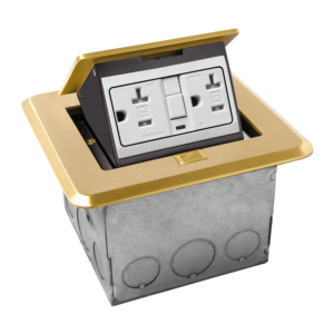 Brass Square Soft Pop-up Floor Box Assembly with 20A Tamper-Resistant GFCI Receptacle