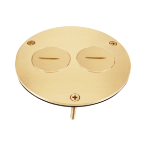 Brass 4" Diameter Flush Round Cover Plate with 20A Tamper-Weather-Resistant Duplex Receptacle