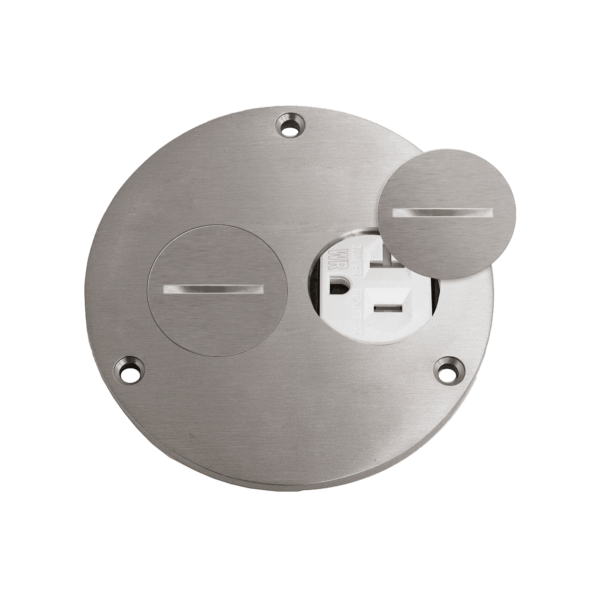 Nickel-Plated Brass 4" Diameter Flush Round Cover Plate with 20A Tamper-Weather-Resistant Duplex Receptacle