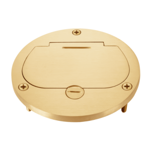 Brass 4" Diameter Flush Round Flip-Lid Cover Plate with 20A Tamper-Weather-Resistant Duplex Receptacle
