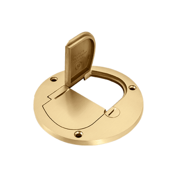 Brass 4" Diameter Flush Round Dual Flip-Lid Cover Plate with 20A Tamper-Weather-Resistant Duplex Receptacle