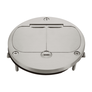 Nickel-Plated Brass 4" Diameter Flush Round Dual Flip-Lid Cover Plate with 20A Tamper-Weather-Resistant Duplex Receptacle
