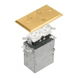 One-Gang Brass Flip-Lid Floor Box Assembly with 20A Tamper-Weather-Resistant Duplex Receptacle