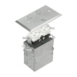 One-Gang Nickel-Plated Brass Flip-Lid Floor Box Assembly with 20A Tamper-Weather-Resistant Duplex Receptacle