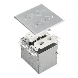 Two-Gang Stainless Steel Floor Box Assembly with 20A Tamper-Weather-Resistant Duplex Receptacle and Datacom Module