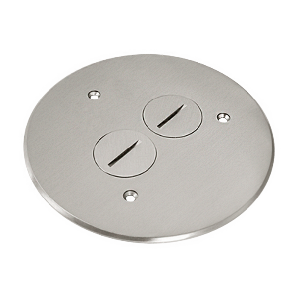 Stainless Steel 5.5" Diameter Flush Round Floor Box Cover Plate with 20A Tamper-Weather Resistant Duplex Receptacle