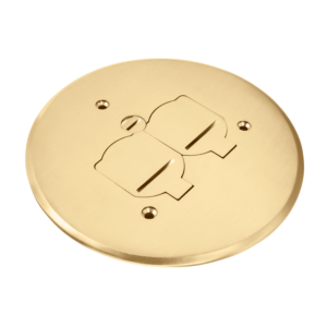 Brass 5.75" Diameter Flush Round Flip-Lid Cover Plate with 20A Tamper-Weather Resistant Duplex Receptacle