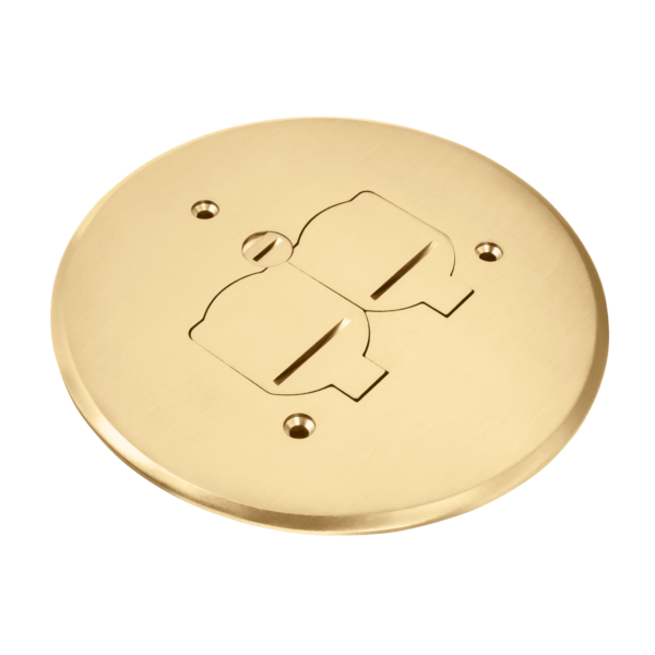 Brass 5.75" Diameter Flush Round Flip-Lid Cover Plate with 20A Tamper-Weather Resistant Duplex Receptacle