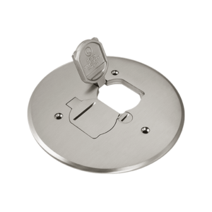 Nickel-Plated Brass 5.75" Diameter Flush Round Flip-Lid Cover Plate with 20A Tamper-Weather Resistant Duplex Receptacle