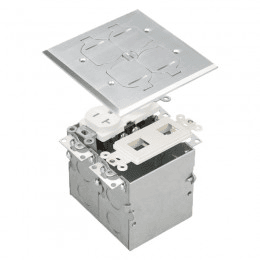 Two-Gang Nickel-Plated Brass Flip-Lid Floor Box Assembly with 20A Tamper-Weather-Resistant Duplex Receptacle and Datacom Module